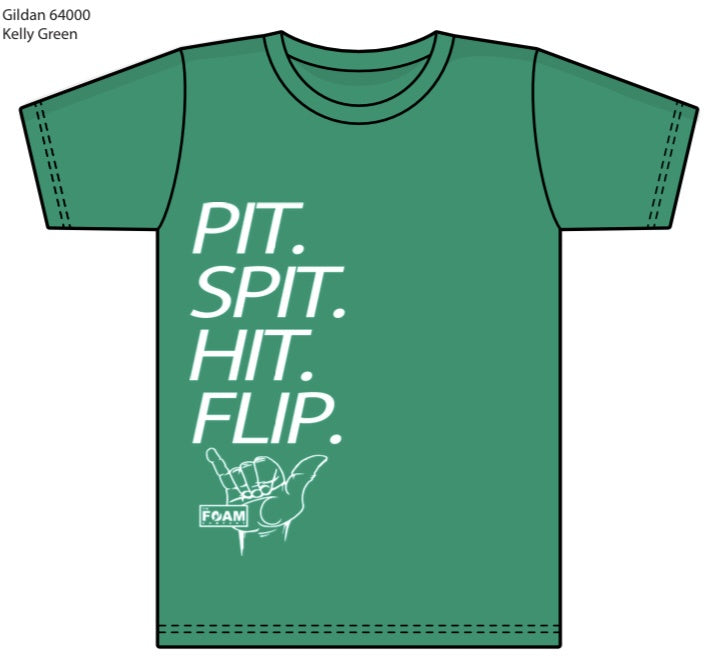 Foam Co Pit Spit Hit Flip Men's T-Shirt: Green / White Ink XL