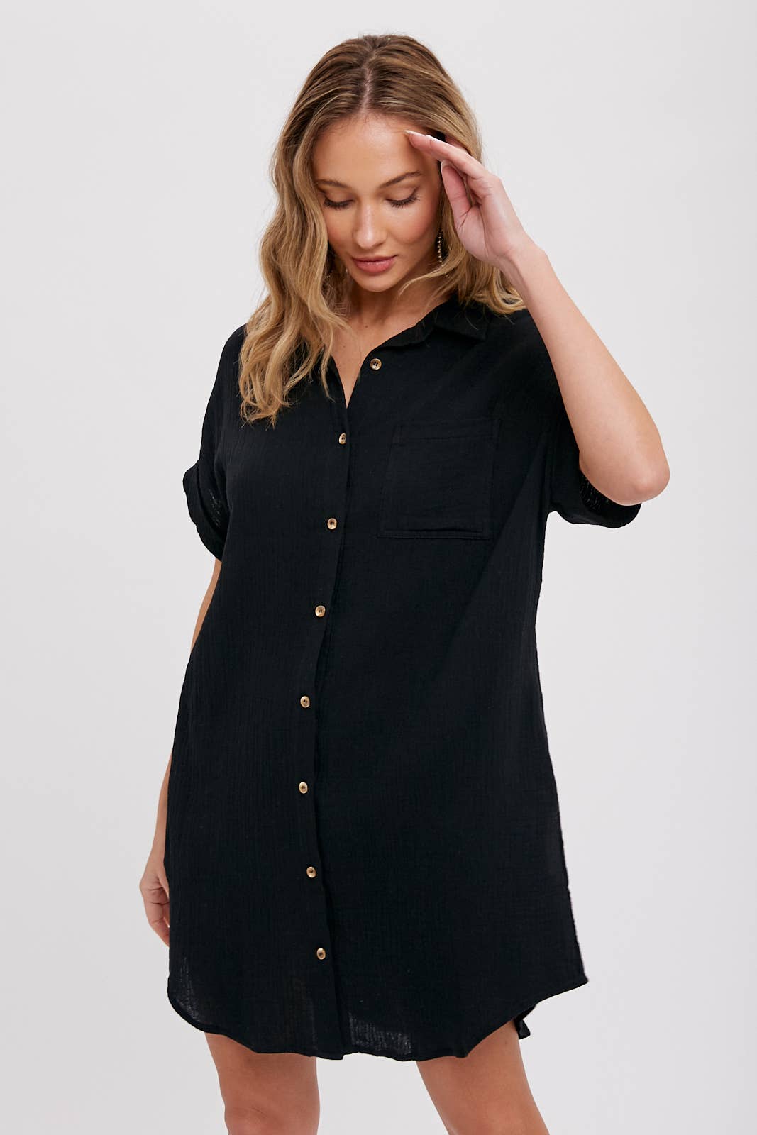 plus size oversized button down shirt dress Rebdolls Women's Plus Size Sapphire Sequin Oversized Shirt Dress