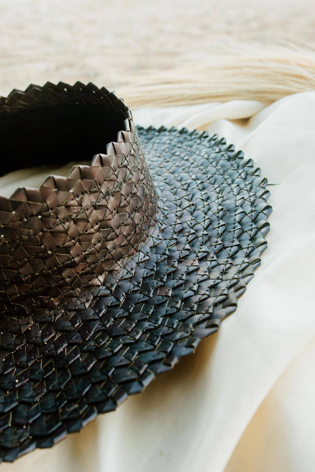 Straw Crownless Hat Papale Sun Boater Hat - (Kids Brown)