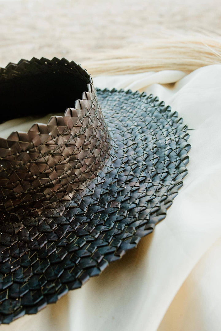 Straw Crownless Hat Papale Sun Boater Hat - (Kids Brown)
