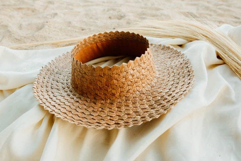 BROWN: Straw Crownless Sun Hat Papale - Adult