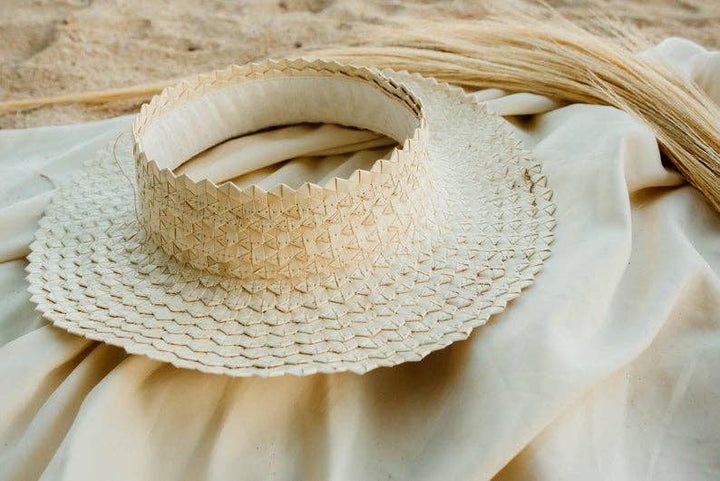 WHITE: Straw Crownless Sun Hat Papale - Adult
