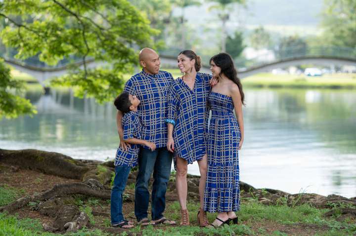 Men's Shirt in Pikake Palaka Royal Gold