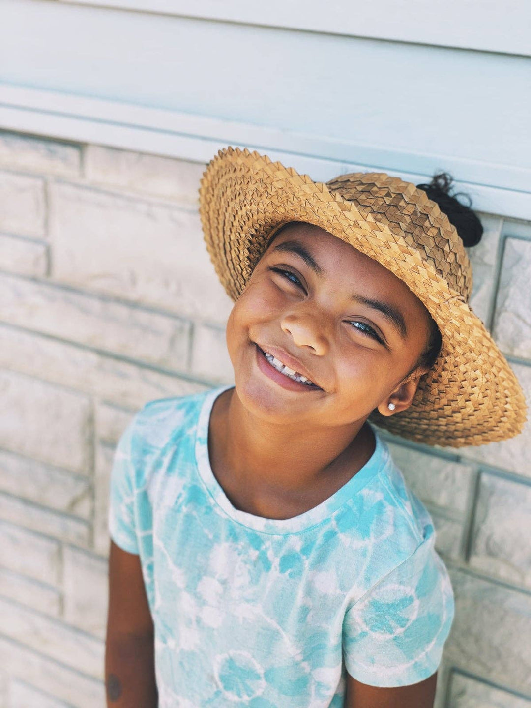 Straw Crownless Hat Papale Sun Boater Hat - (Kids Brown)