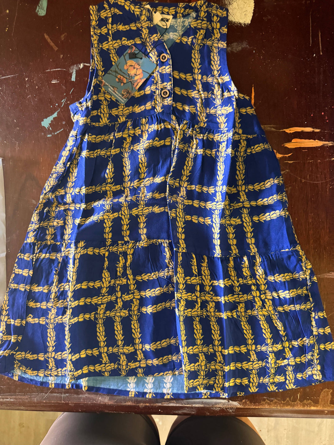 Girls Dress in Pikake Palaka Royal Gold