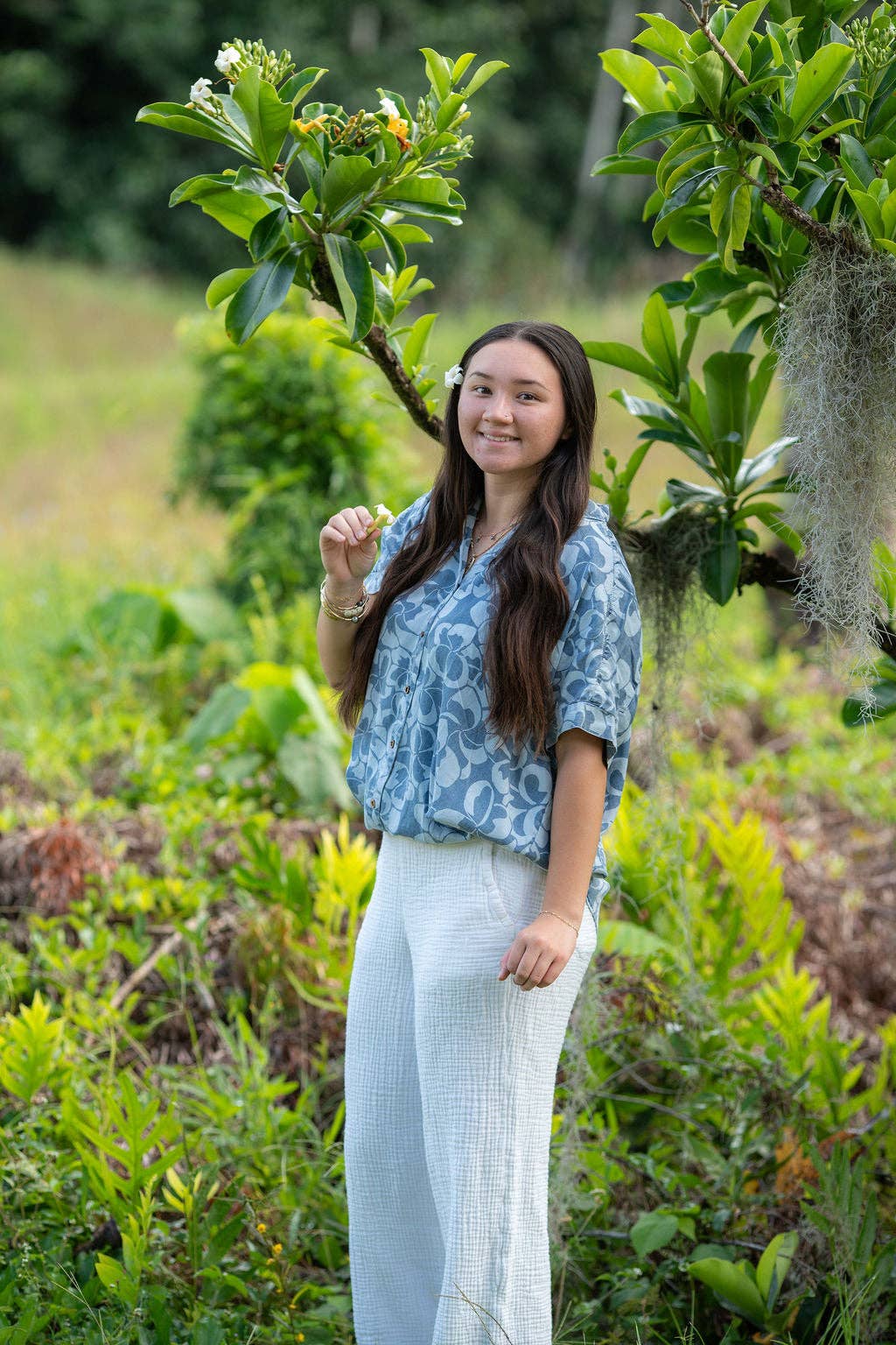 Womens Oversized Shirt in Plumeria Heaven