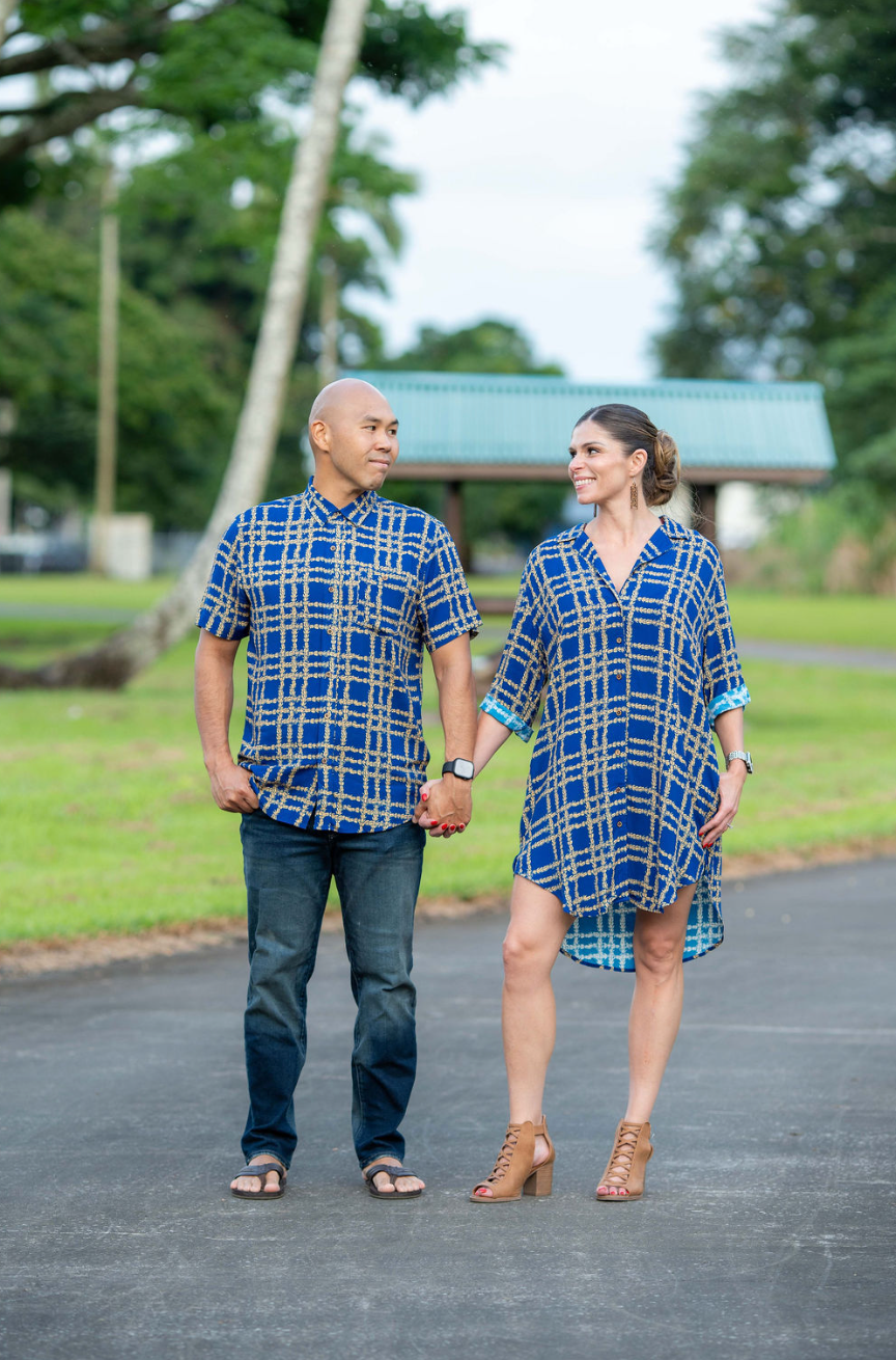 Men's Shirt in Pikake Palaka Royal Gold