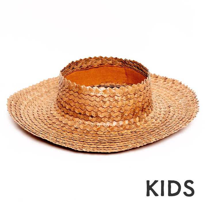 Straw Crownless Hat Papale Sun Boater Hat - (Kids Brown)