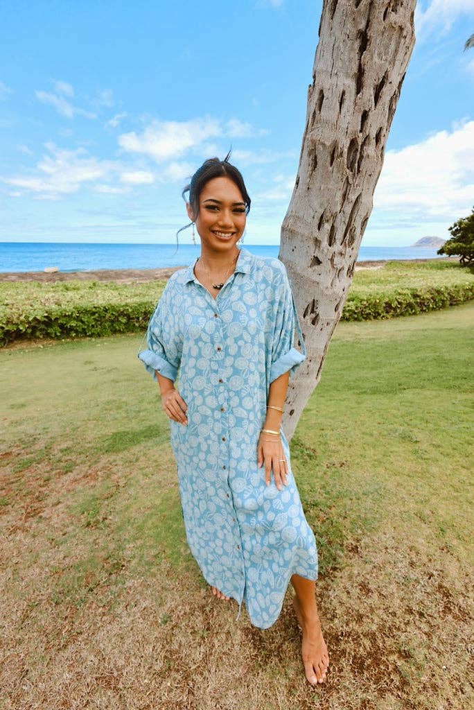 Womenʻs Long Shirt Dress in Shell Treasure
