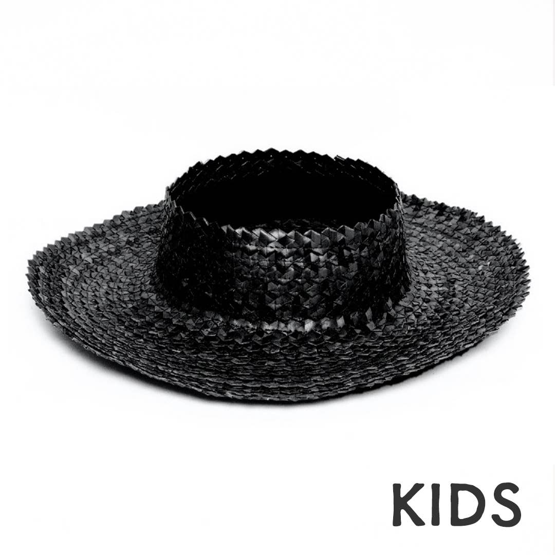 Straw Crownless Hat Papale Sun Boater Hat - (Kids Brown)