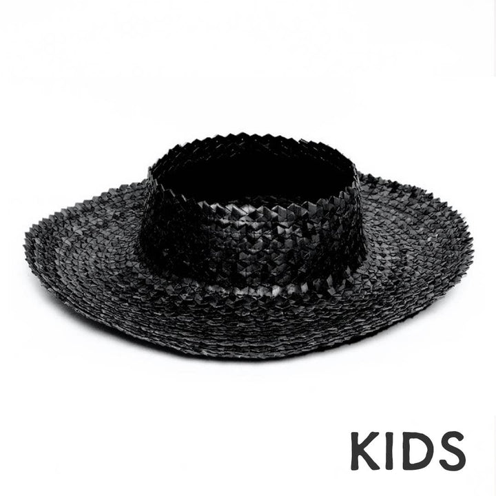 Straw Crownless Hat Papale Sun Boater Hat - (Kids Brown)