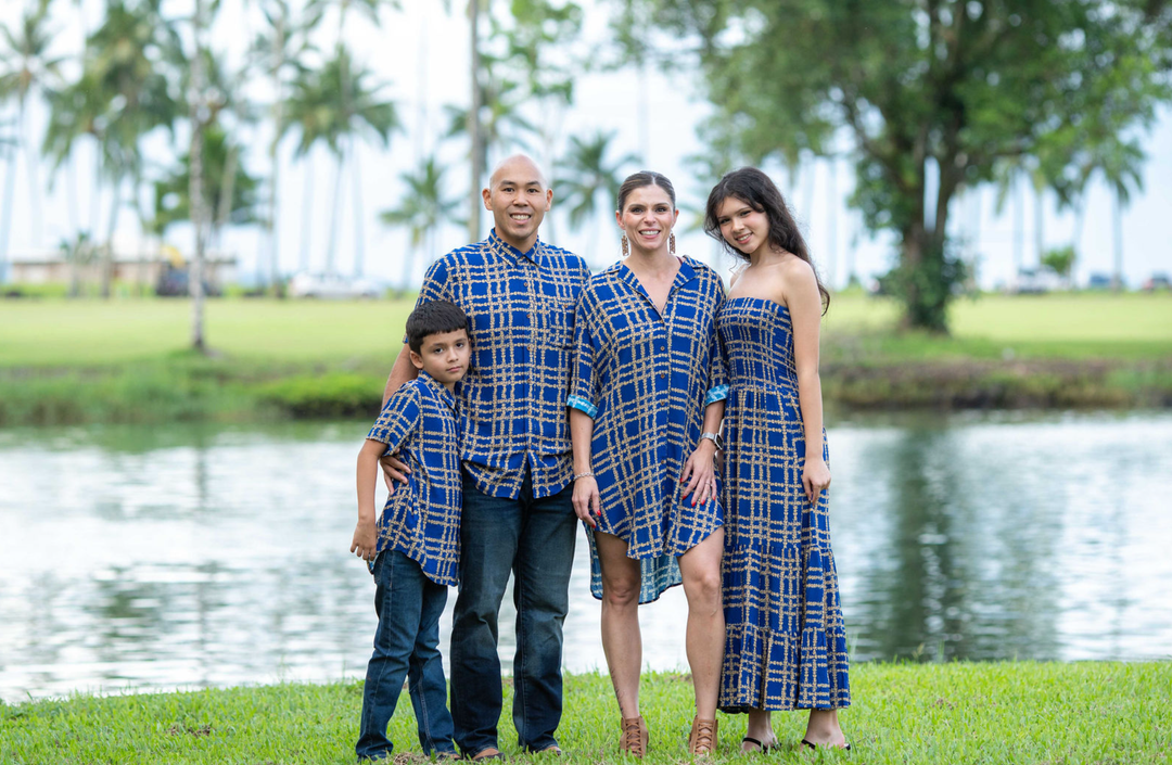 Men's Shirt in Pikake Palaka Royal Gold