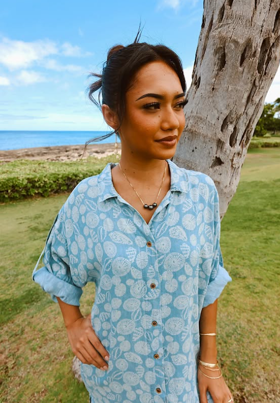 Womenʻs Long Shirt Dress in Shell Treasure