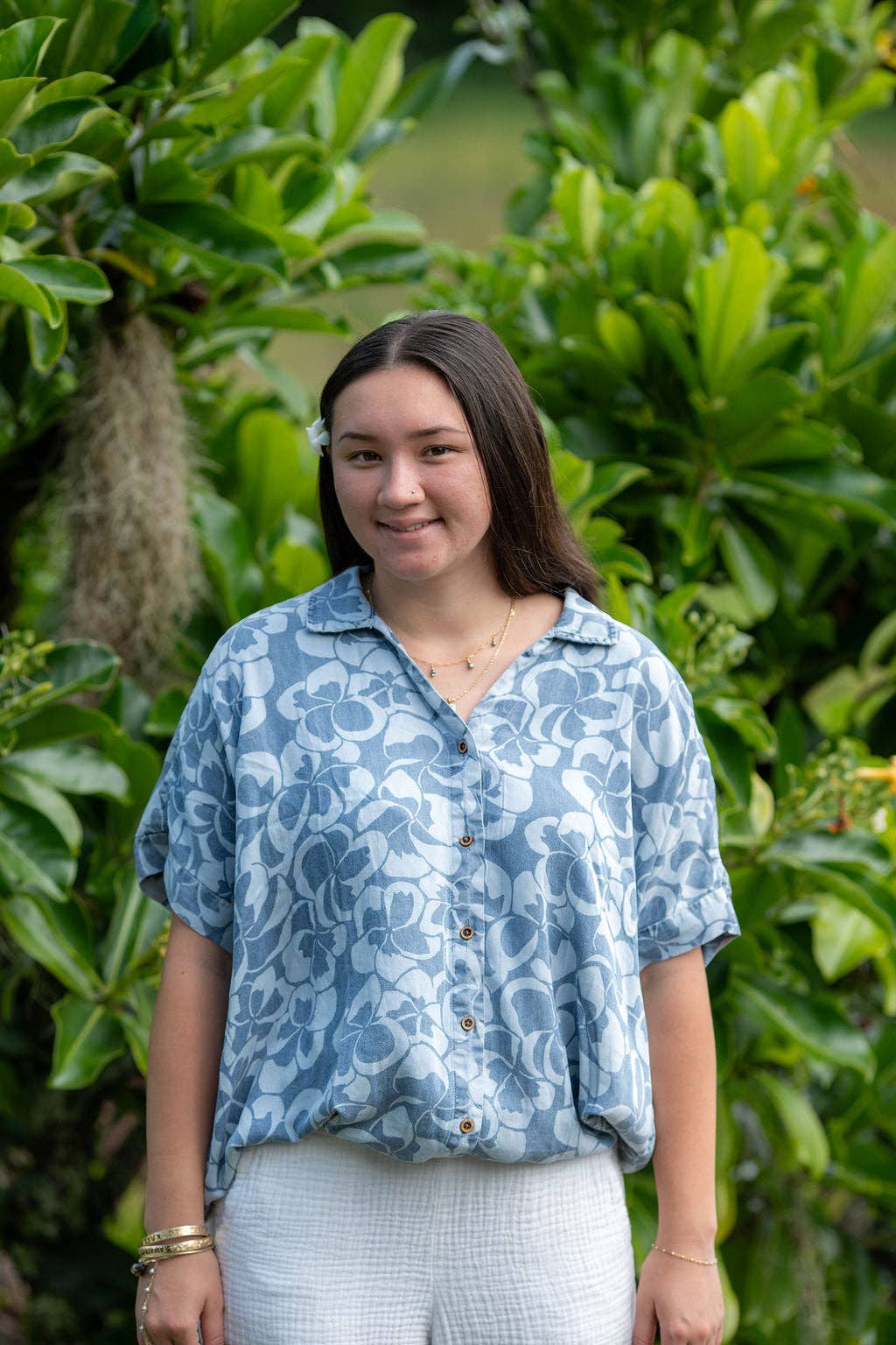 Womens Oversized Shirt in Plumeria Heaven