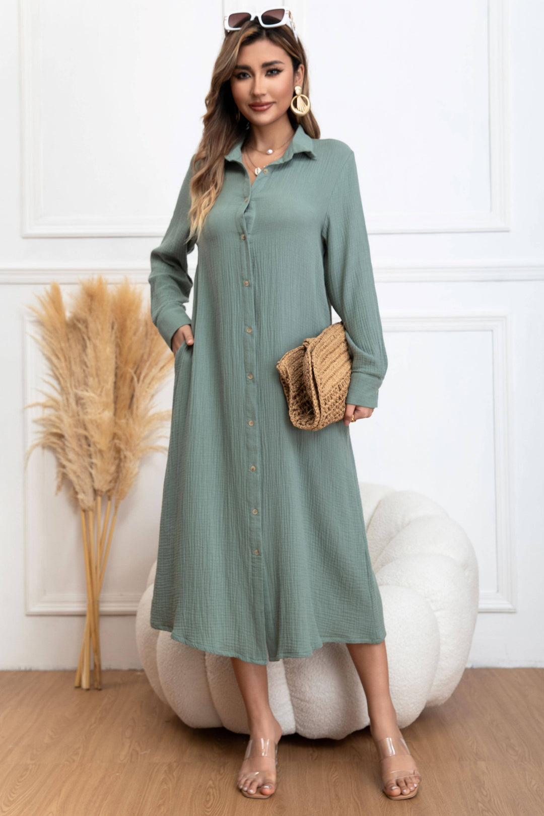 M - LISE cotton gauze dress | Green