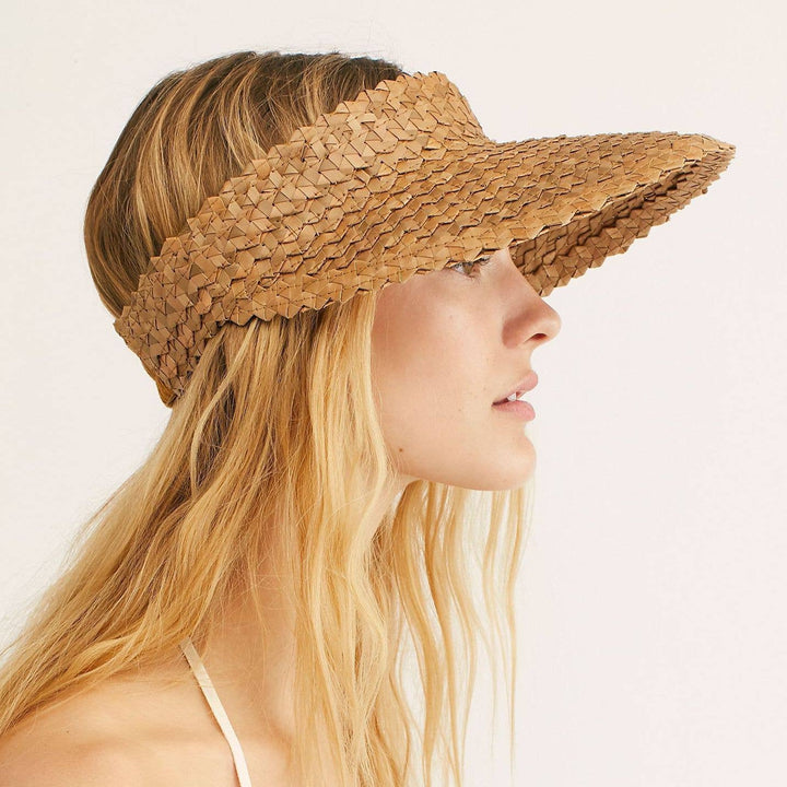 BROWN: Straw Sun Visor Summer Beach Hat Cap - Adult