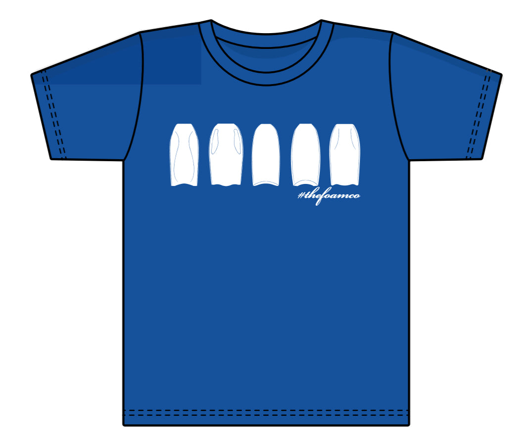 Foam Co: Board Line Up YOUTH T-Shirt: Blue w/ White