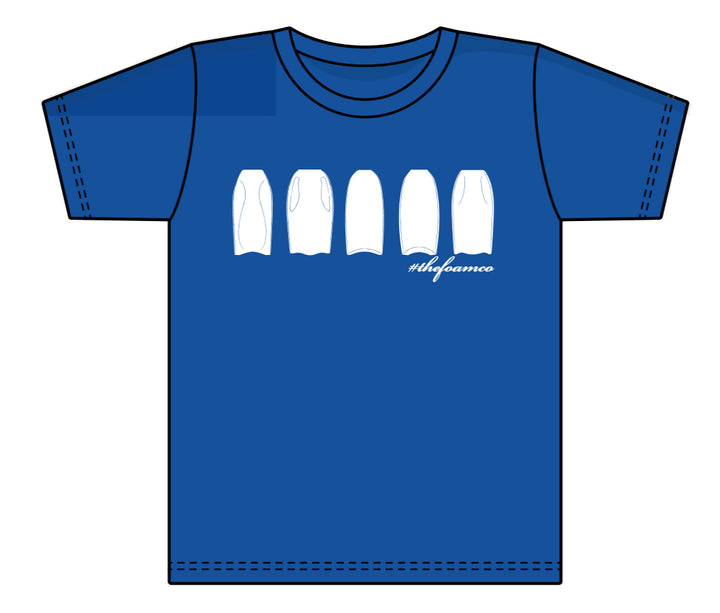Foam Co: Board Line Up YOUTH T-Shirt: Blue w/ White