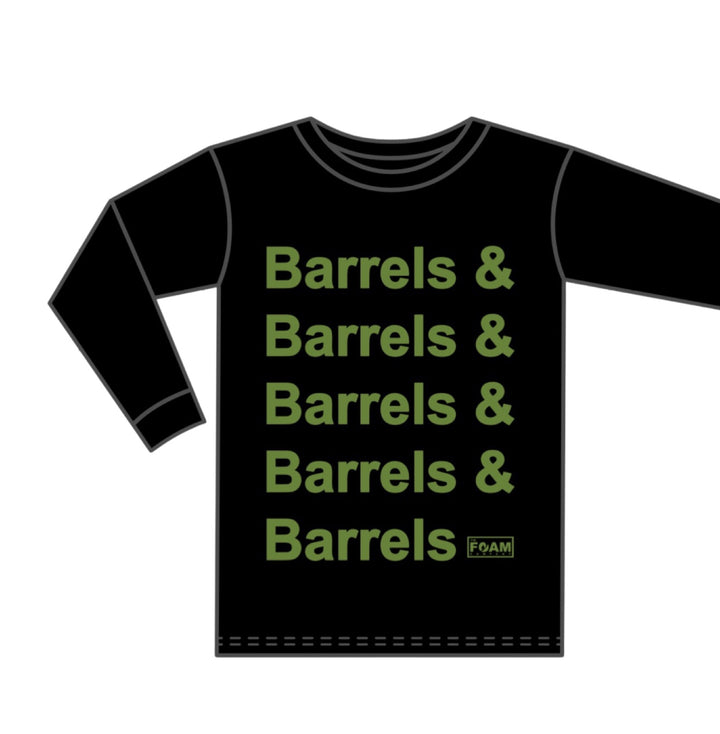 Foam Co: Barrels & Barrels Long Sleeve Shirt: Black w/ Military Green Ink