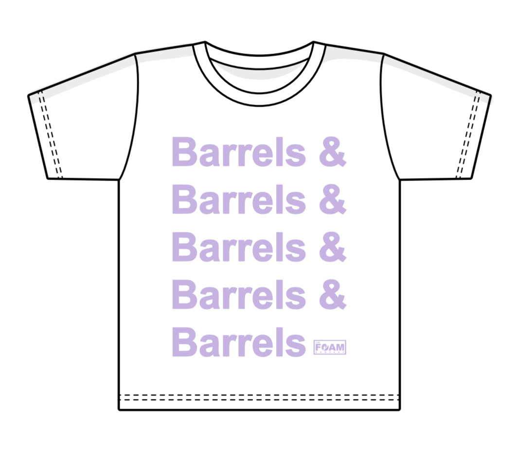 Foam Co: Barrels & Barrels Youth T-Shirt White w/ Lavendar