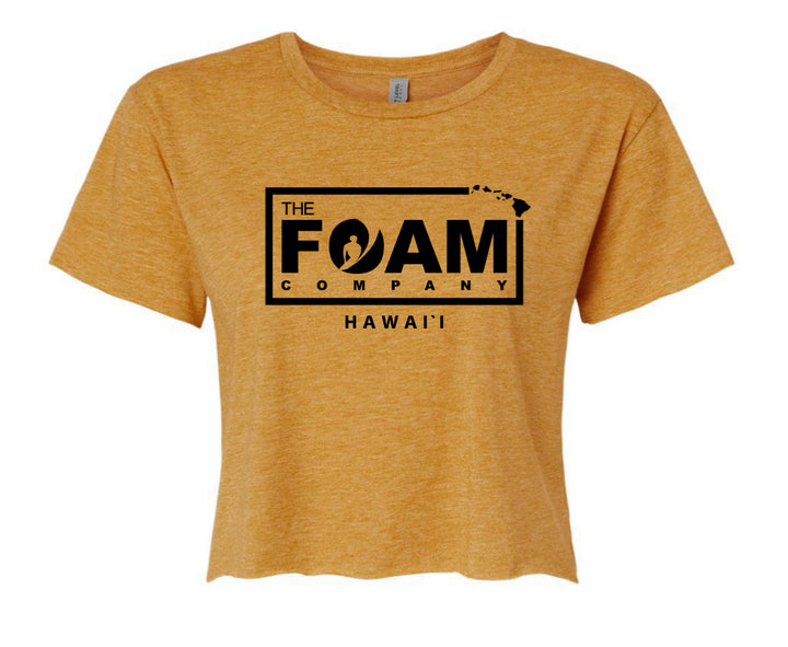 Foam Co Box Logo Women's Crop Top: Antique Gold w/ Black