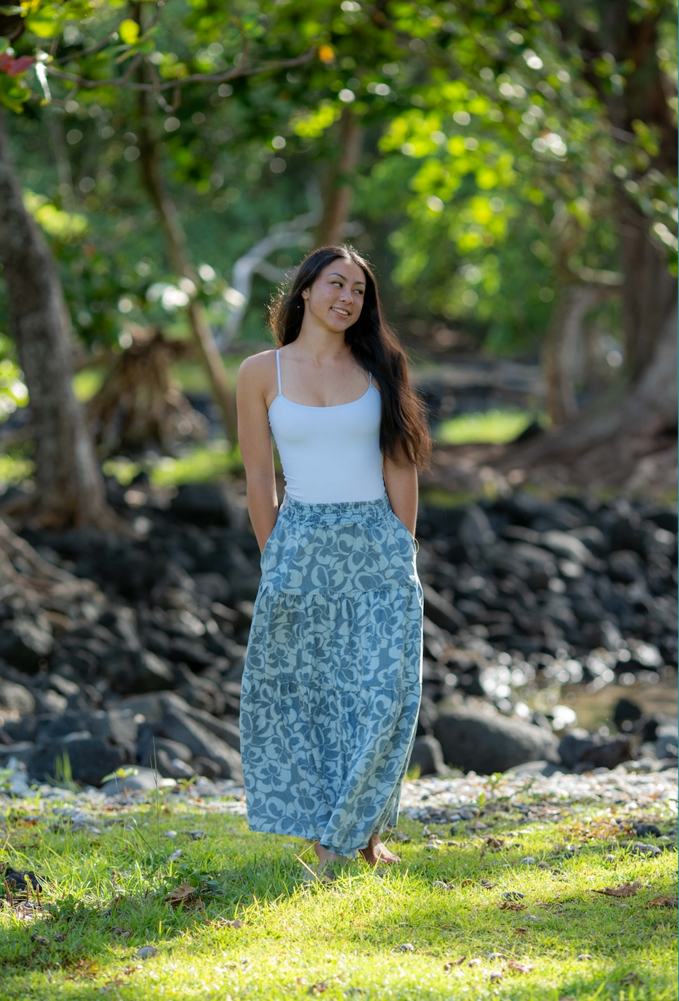 Women's Maxi Skirt in Plumeria Heaven