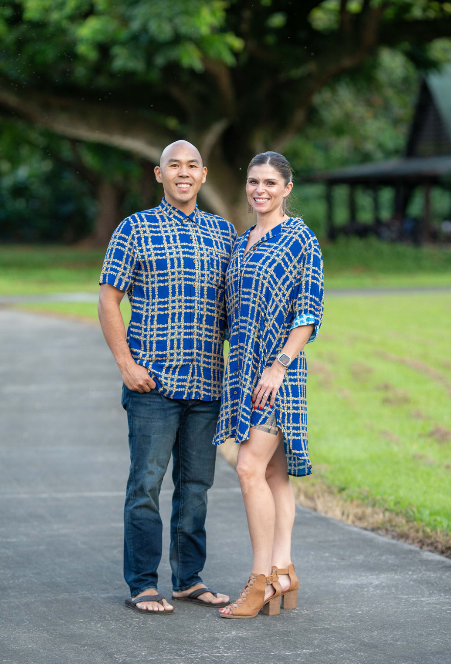 Men's Shirt in Pikake Palaka Royal Gold