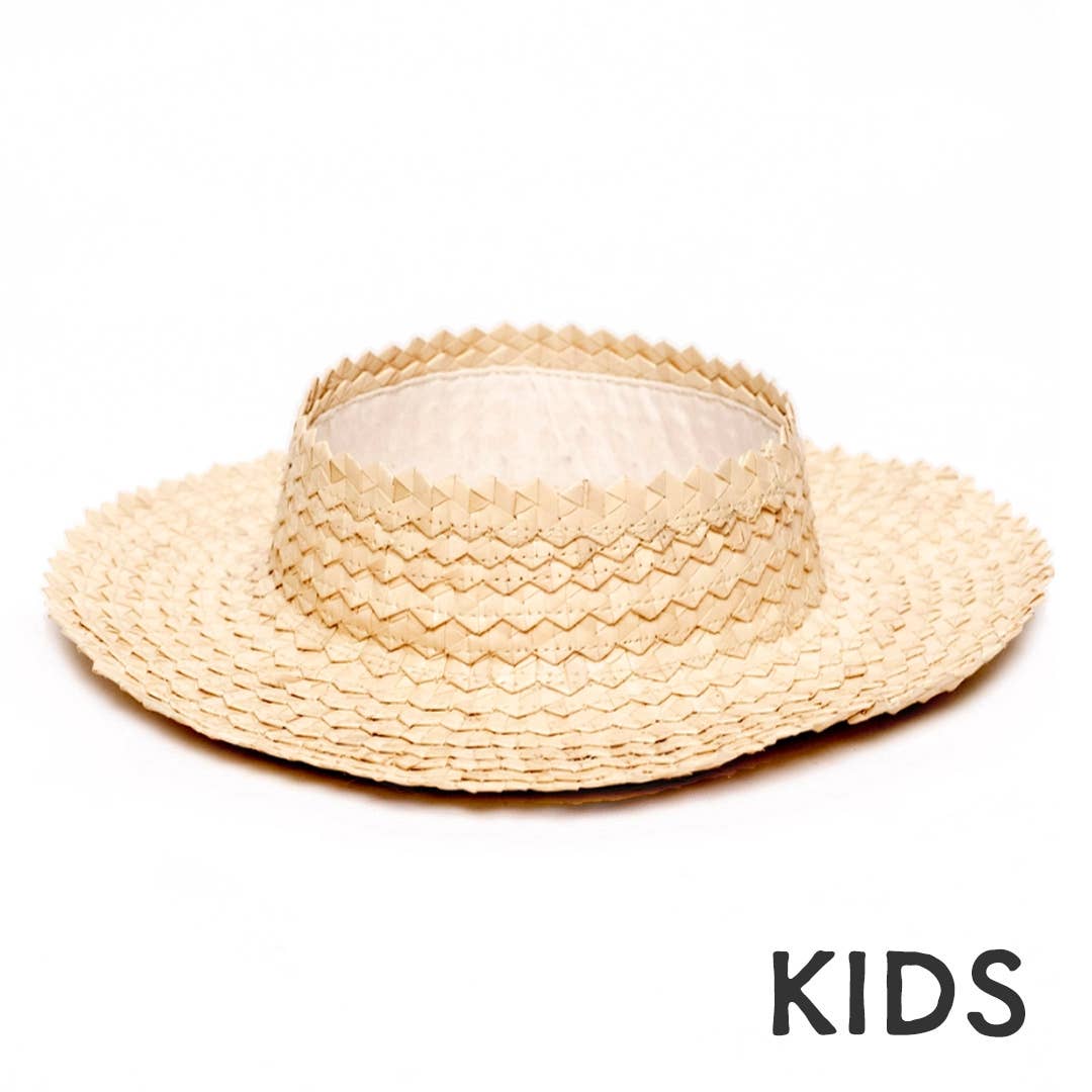Straw Crownless Hat Papale Sun Boater Hat - (Kids Brown)