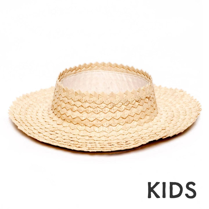 Straw Crownless Hat Papale Sun Boater Hat - (Kids Brown)