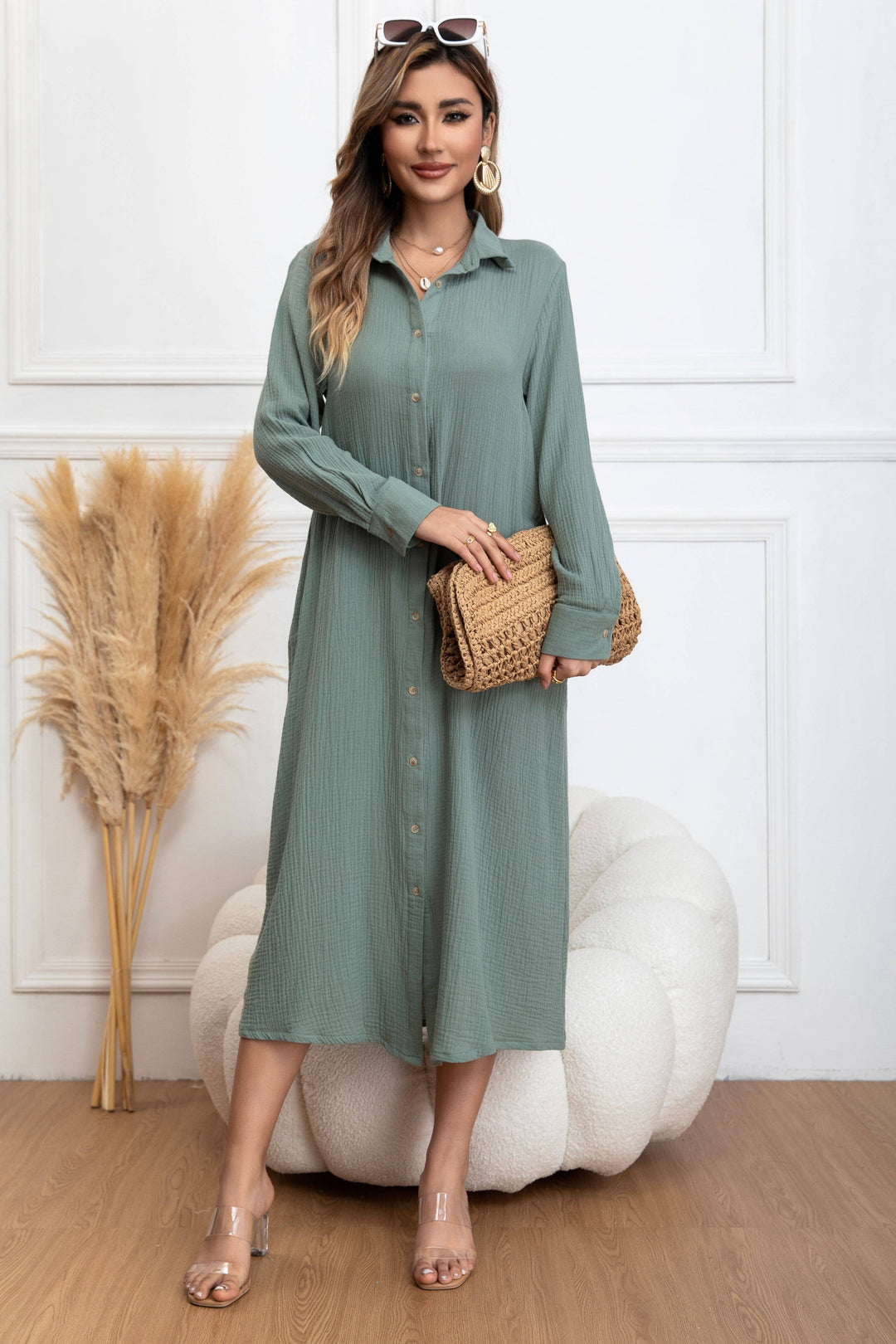 M - LISE cotton gauze dress | Green M - LISE cotton gauze dress | Green