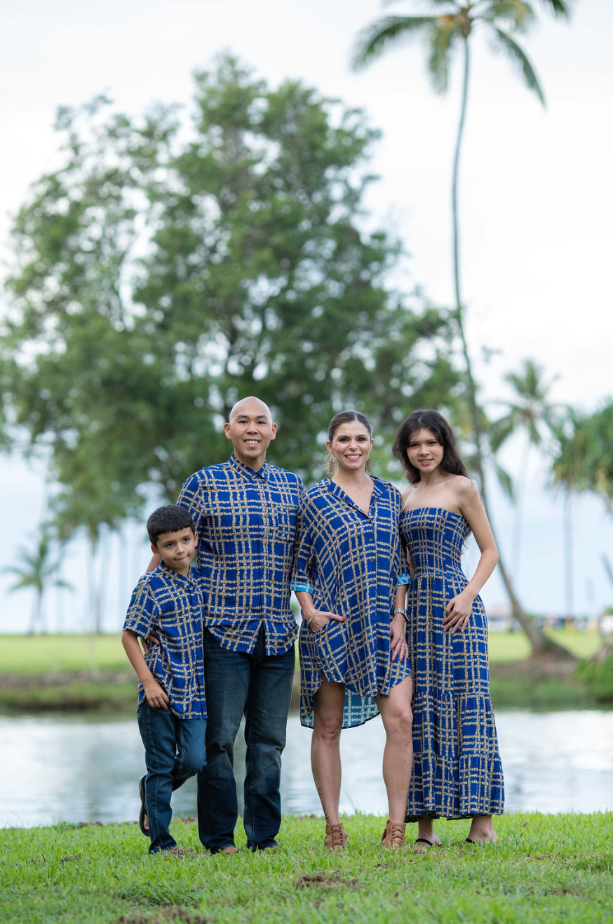 Men's Shirt in Pikake Palaka Royal Gold