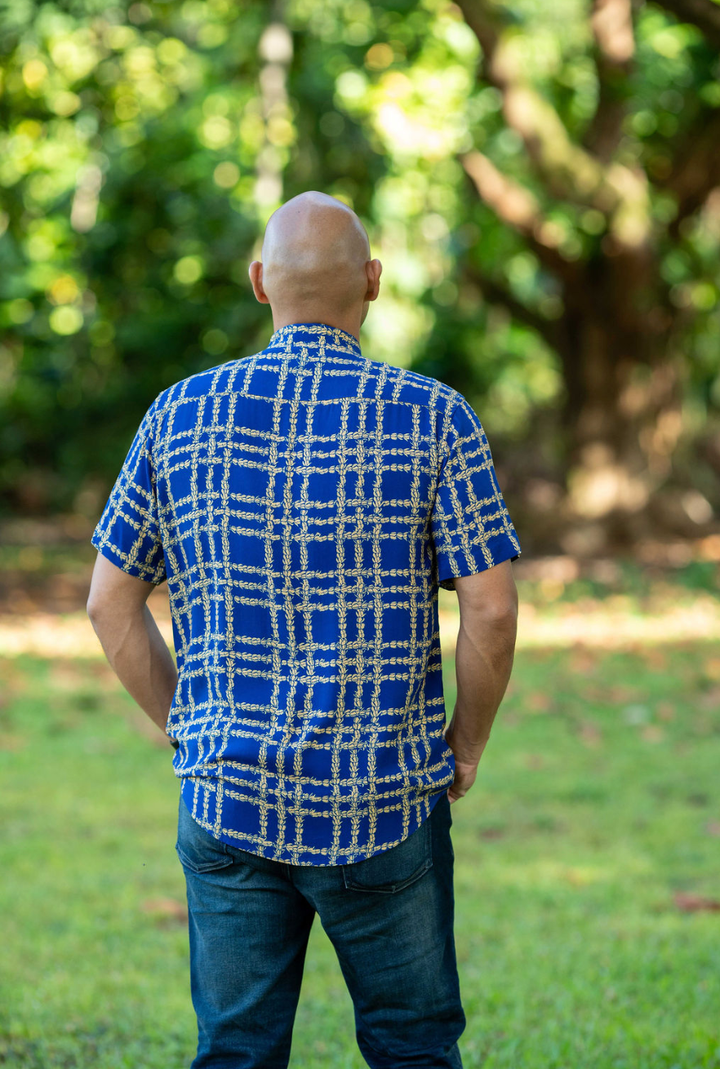 Men's Shirt in Pikake Palaka Royal Gold