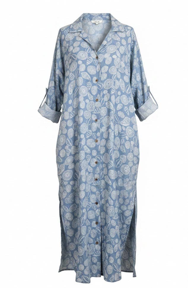 Womenʻs Long Shirt Dress in Shell Treasure