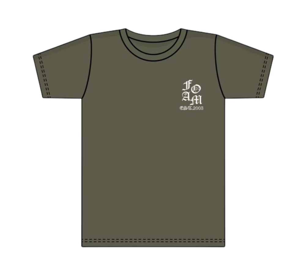 Foam Co: Isaiah 51:15 T- Shirt: Military Green w/ White Ink