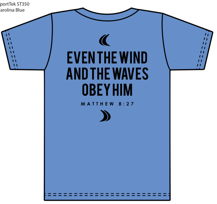 Foam Co Moisture Wicking "Wind and Waves" T-Shirt: Blue with Black Ink