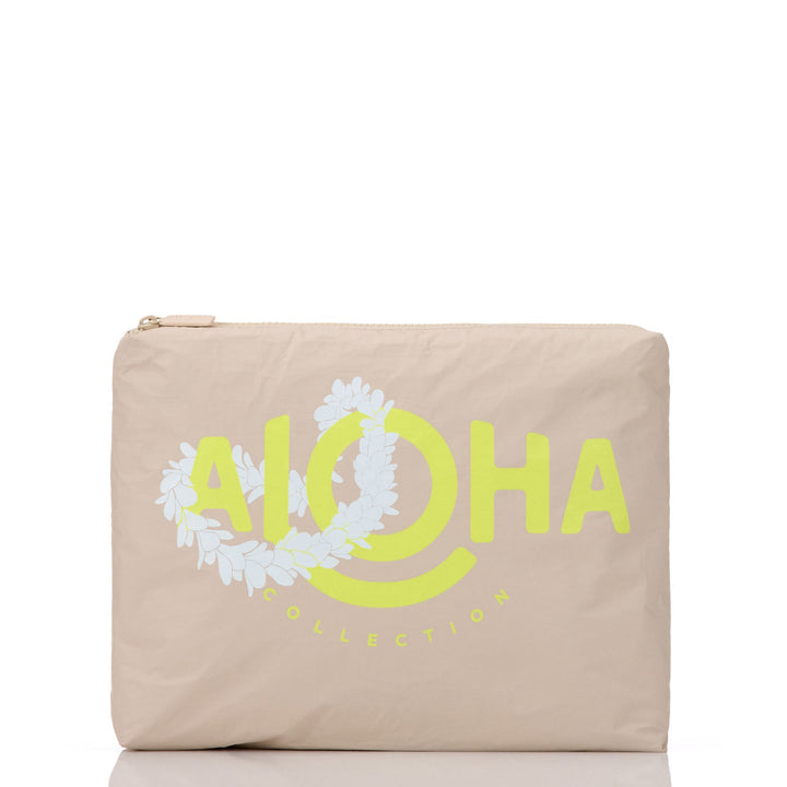 Lei ALOHA Mid Pouch in Highlighter on Sandstone | ALOHA Collection