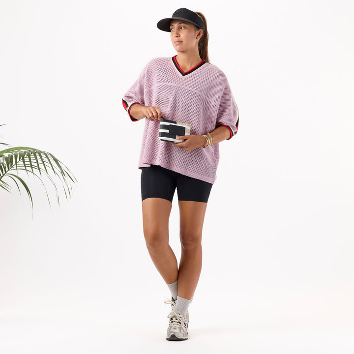 Sporty Stripe Mini Pouch in Latte