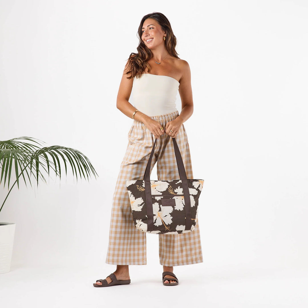Tahaa Nylon Zipper Tote - Chocolate