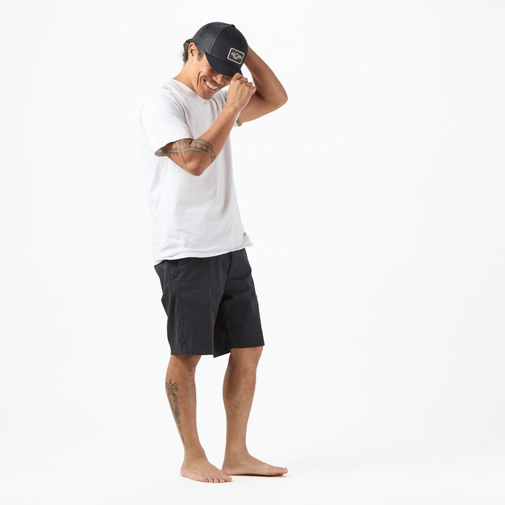 ALOHA Label Retro Trucker Hat in Black