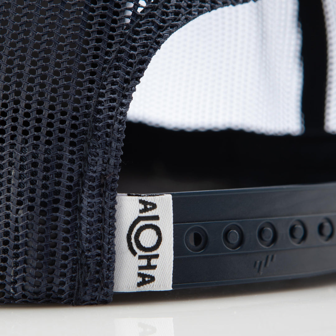 ALOHA Label Retro Trucker Hat in Black