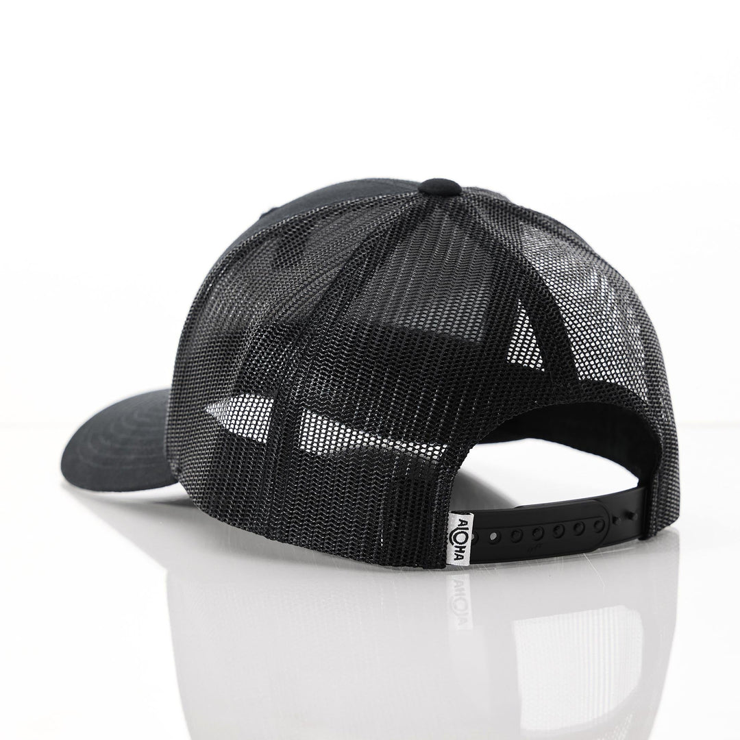 ALOHA Label Retro Trucker Hat in Black