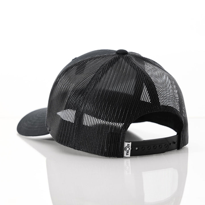 ALOHA Label Retro Trucker Hat in Black
