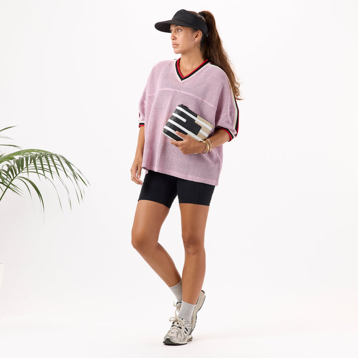 Sporty Stripe Small Pouch in Latte