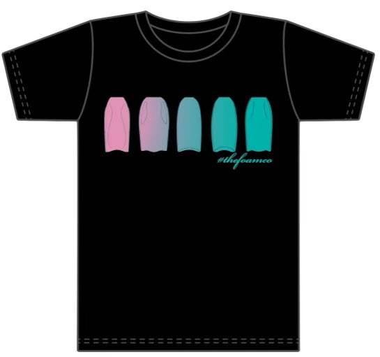 Foam Co: Board Line Up T-shirt - Black w/ Retro Color Fade