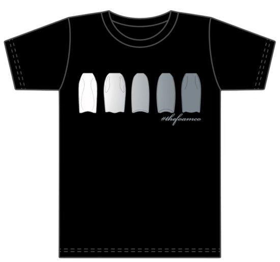 Foam Co: Board Line Up T-shirt - Black w/ Grey Color Fade