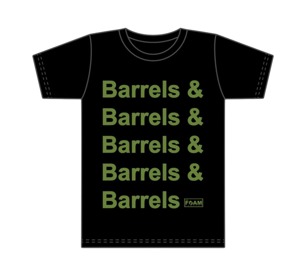 Foam Co: Barrels & Barrels Men's T-Shirt: Black w/ Military Green Ink