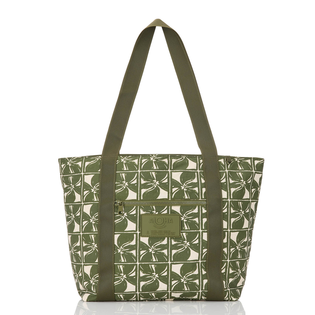 Lattice Nylon Zipper Tote - Olive