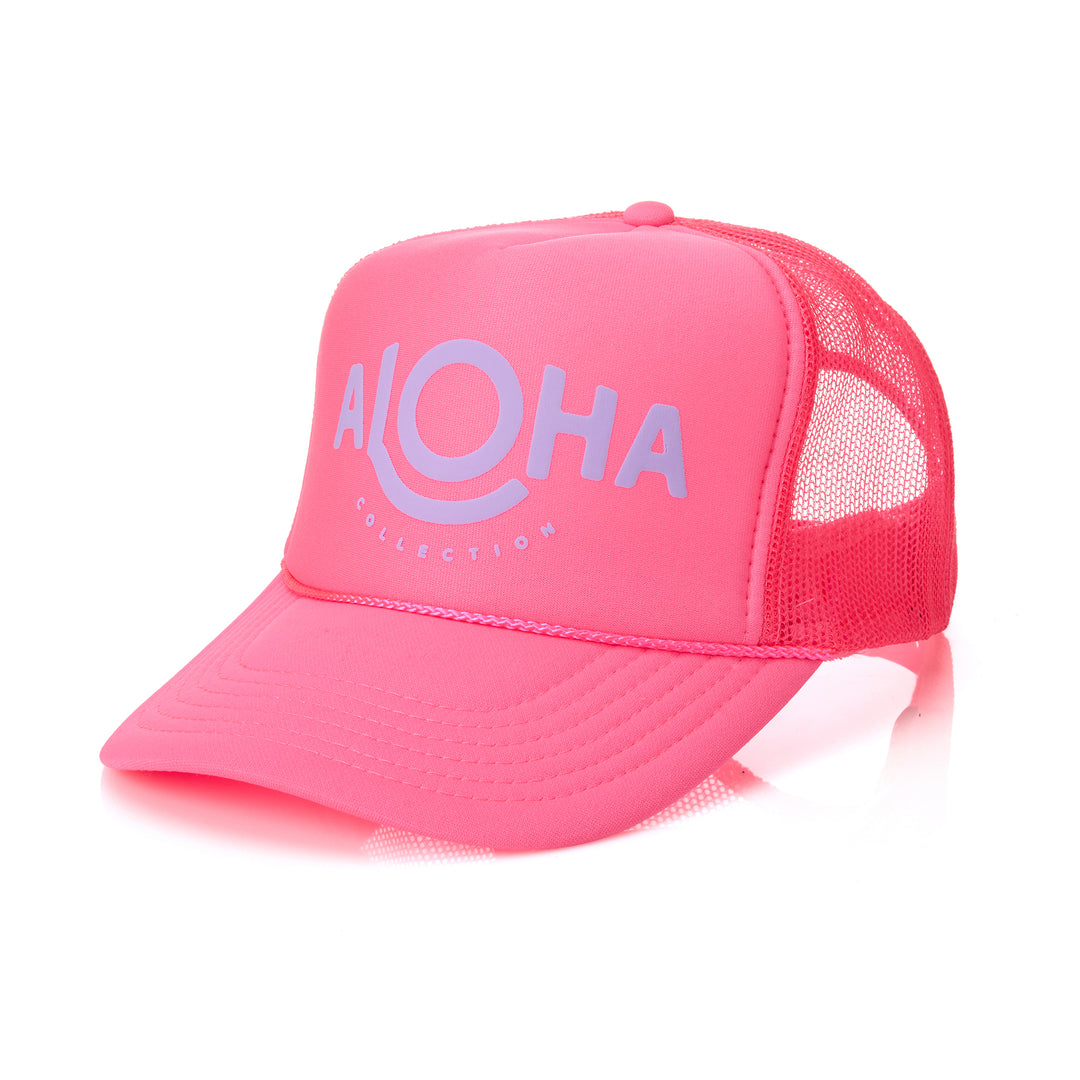 Aloha Trucker Hat in Lavender and Neon Pink