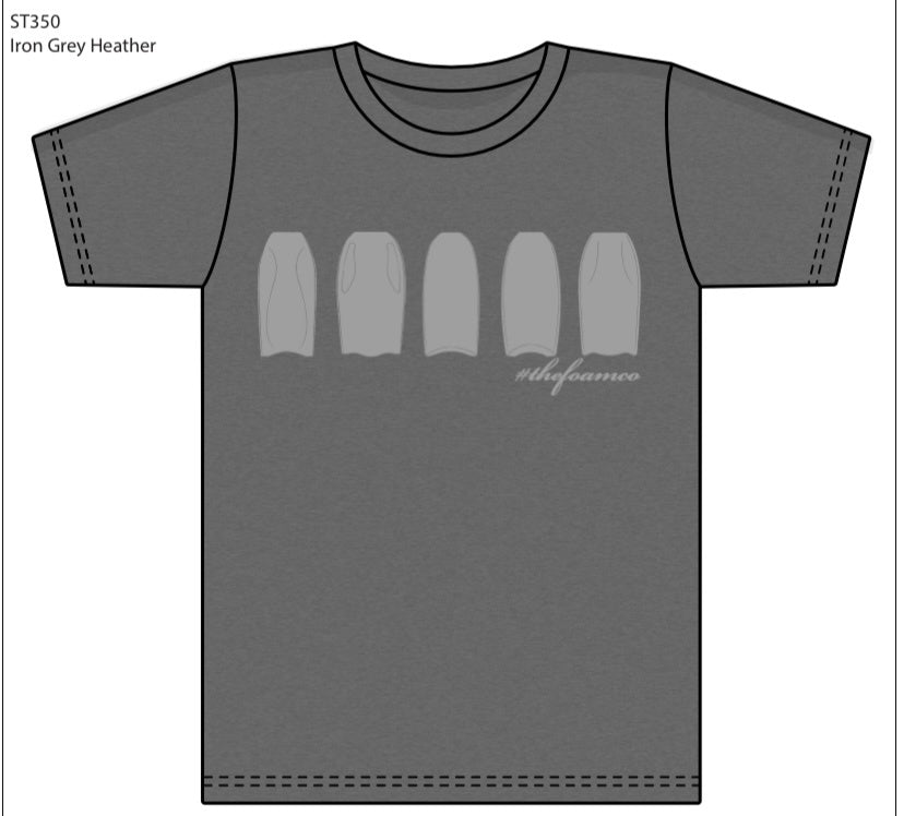 Foam Co Moisture Wicking "Board Line Up" T-Shirt : Iron Grey  Heather with Silver Ink