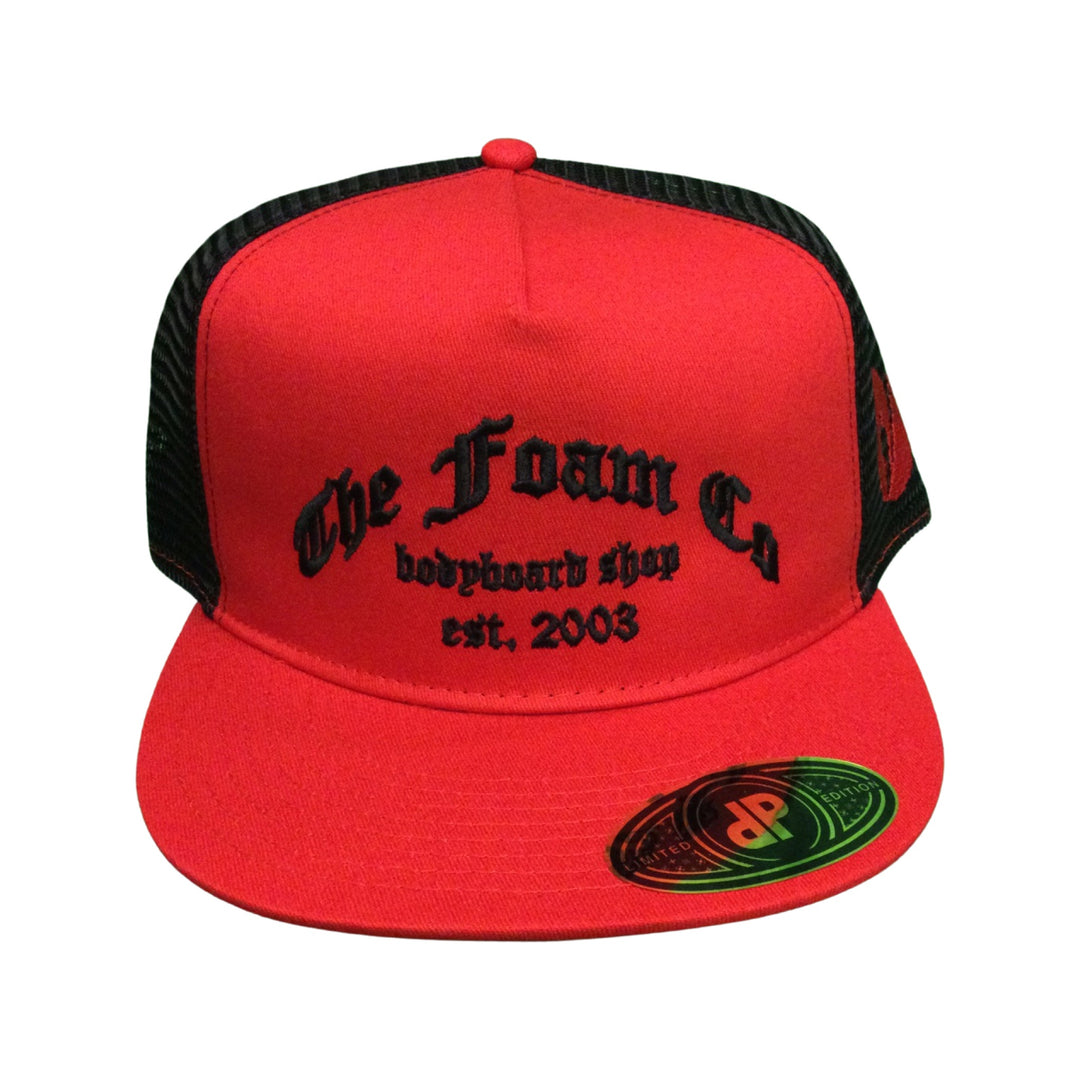 Foam Co Hat-Old English : Red/Black Mesh